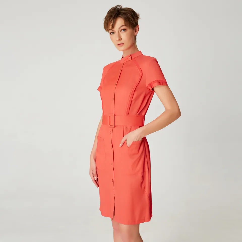 Smart & Joy Gestructureerde korte shirt-jurk koraal, foto 2