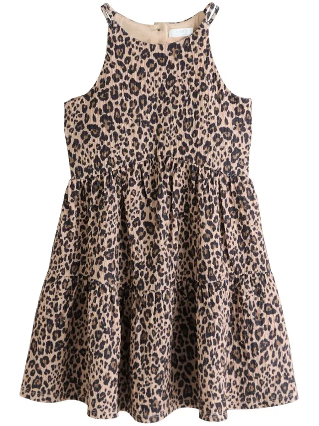 Next Meisjes - Zomerjurk met dunne bandjes van kreukstof - Dierenprint Animal
