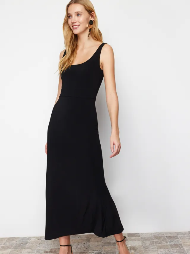 Trendyol TRENDYOLMİLLA Dames Zwart Effen Maxi Mouwloos Casual A-lijn Jurken