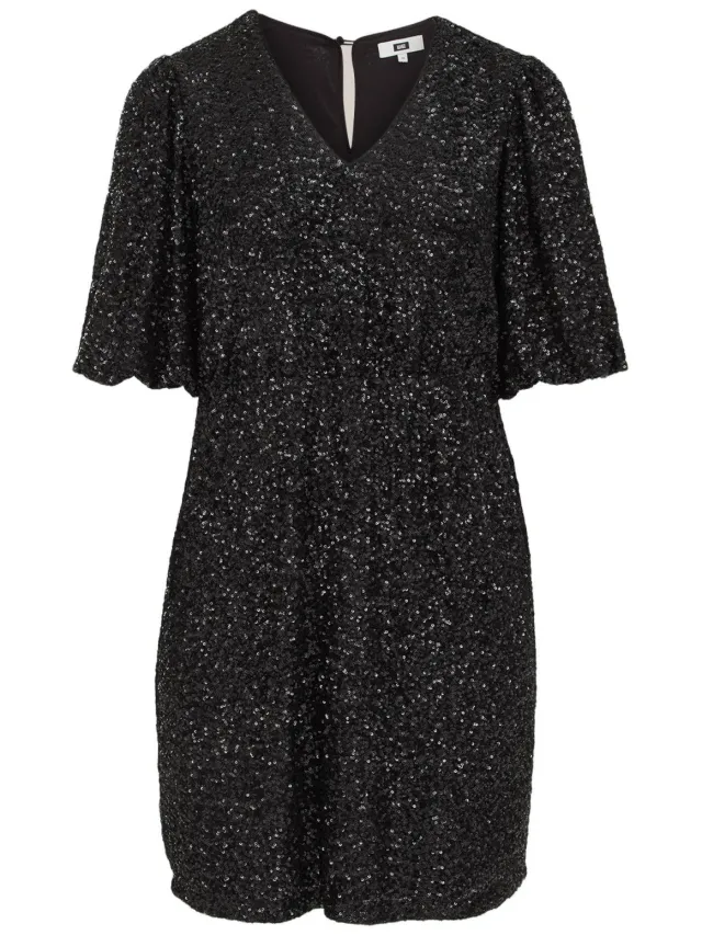 WE Fashion Curve Plus Size korte glitterjurk met pailletten - zwart