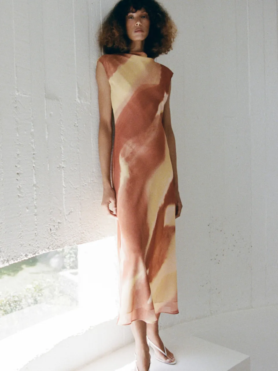 Mango midi jurk met print - oranje oranje / geel
