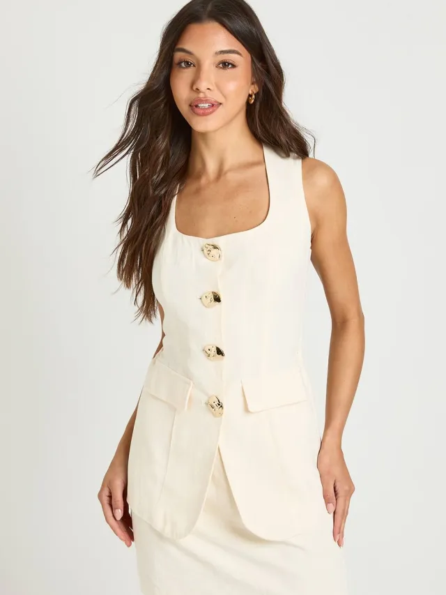boohoo Dames 2-in-1 Mini-jurk Met Linnen Look En Getailleerde Snit Crème