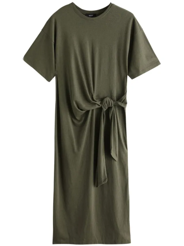 Next Dames - Midi-T-shirtjurk met strikceintuur - Groen Khaki Green