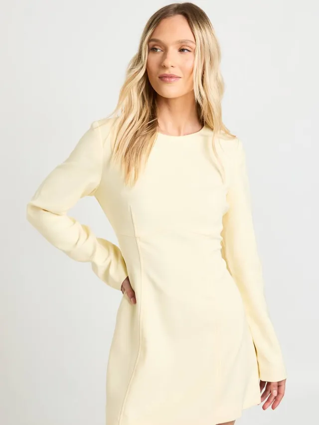 boohoo Dames Petite Getailleerde Shift Jurk Met Lange Mouwen citroen, foto 3