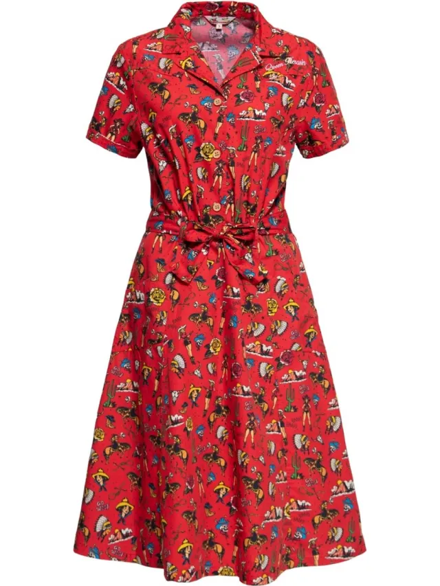 QUEEN KEROSIN dames Aop Swing-jurk QKU36004 Red