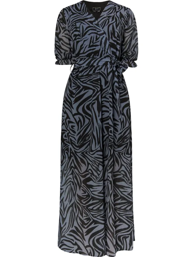 Faina Maxi-jurk met zebraprint grijs/zwart