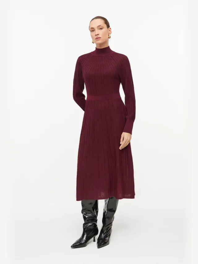 S.Oliver female - Geplisseerde midijurk met opstaande kraag bordeaux