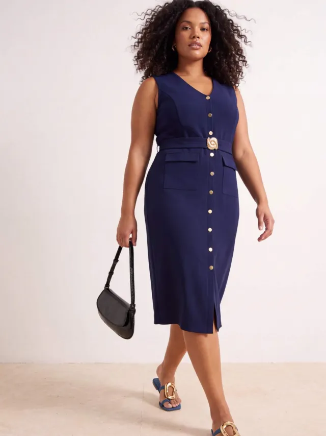 Trendyol Curve Dames Donkerblauw Effen Maxi Mouwloos Avond / Dagelijks Bodycon Grote maten Jurk marineblauw/blauw, foto 2