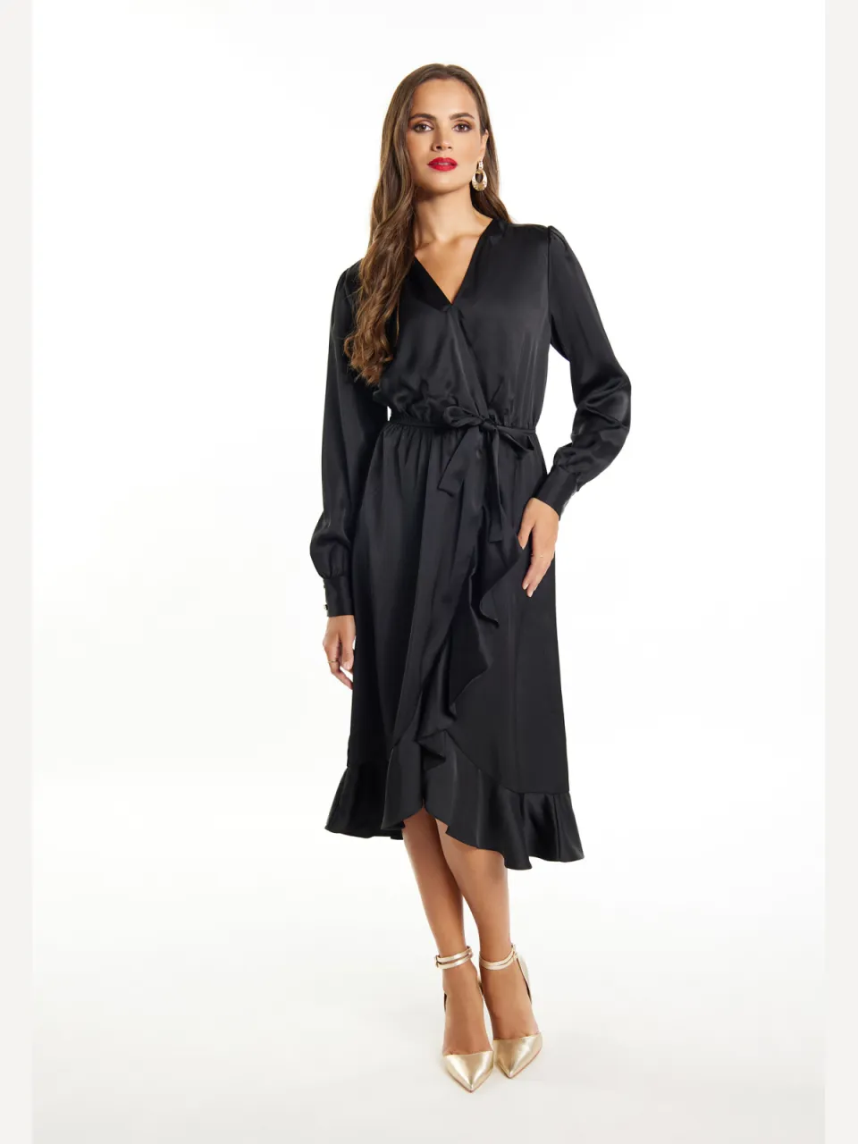 Faina Midi-jurk met lange mouwen Dames zwart