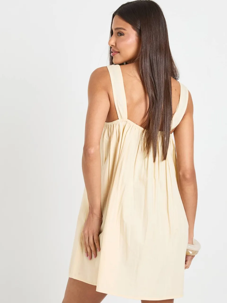 boohoo Dames Mini Smock Jurk Met Strikdetail Vooraan citroen, foto 3