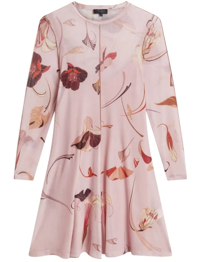 Ted Baker Midi-jurk Met Lange Mouwen Van Mesh In Lichtroze oudroze, foto 2