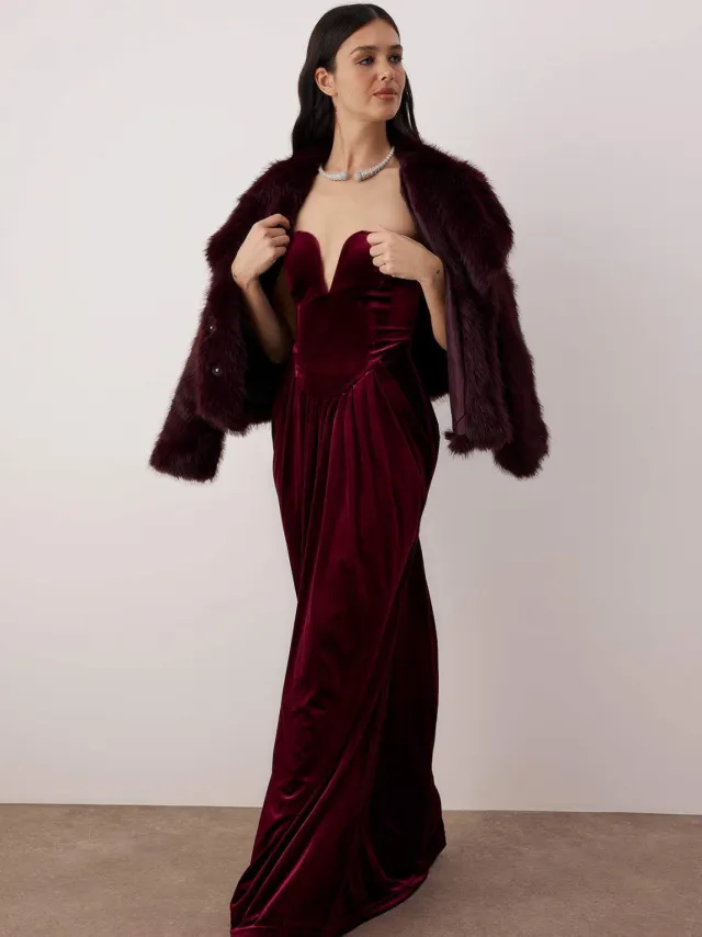 Trendyol TRENDYOLMİLLA Dames Bordeaux Effen Maxi Mouwloos Diploma-uitreiking / Gala Recht Avond & Gala Jurk Bordeauxrood