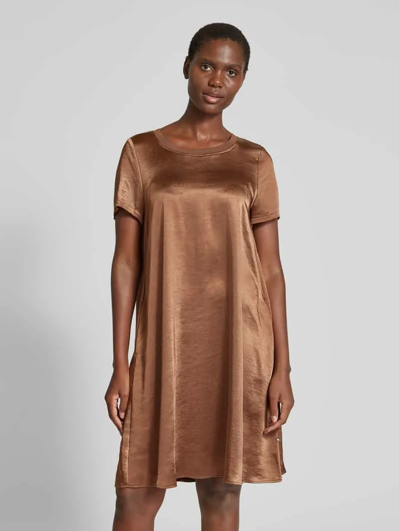 ROBE LÉGÈRE Knielange jurk met geribde ronde hals cognac, foto 3