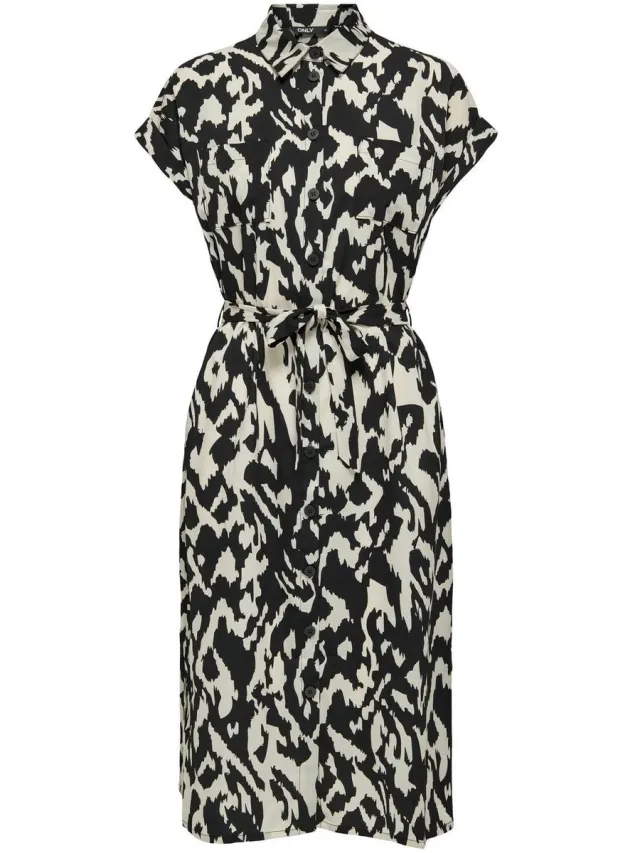 Only ONLHANNOVER S/S SHIRT DRESS NOOS WVN Dames Jurk - Birch Black Graphic