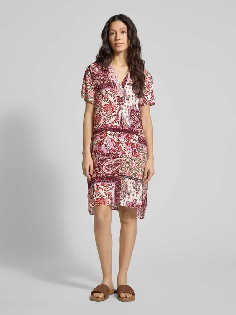 Christian Berg Woman Selection Knielange jurk van viscose met V-hals felroze, foto 3