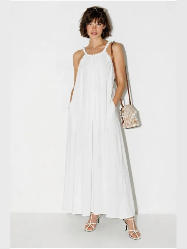 Bianco Lucci Dames Halter Maxi Jurk Met Zak Wit