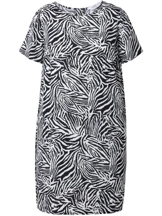 Studio Untold Dames - Jurk straight shape zebra - Zwart - Maat 42+