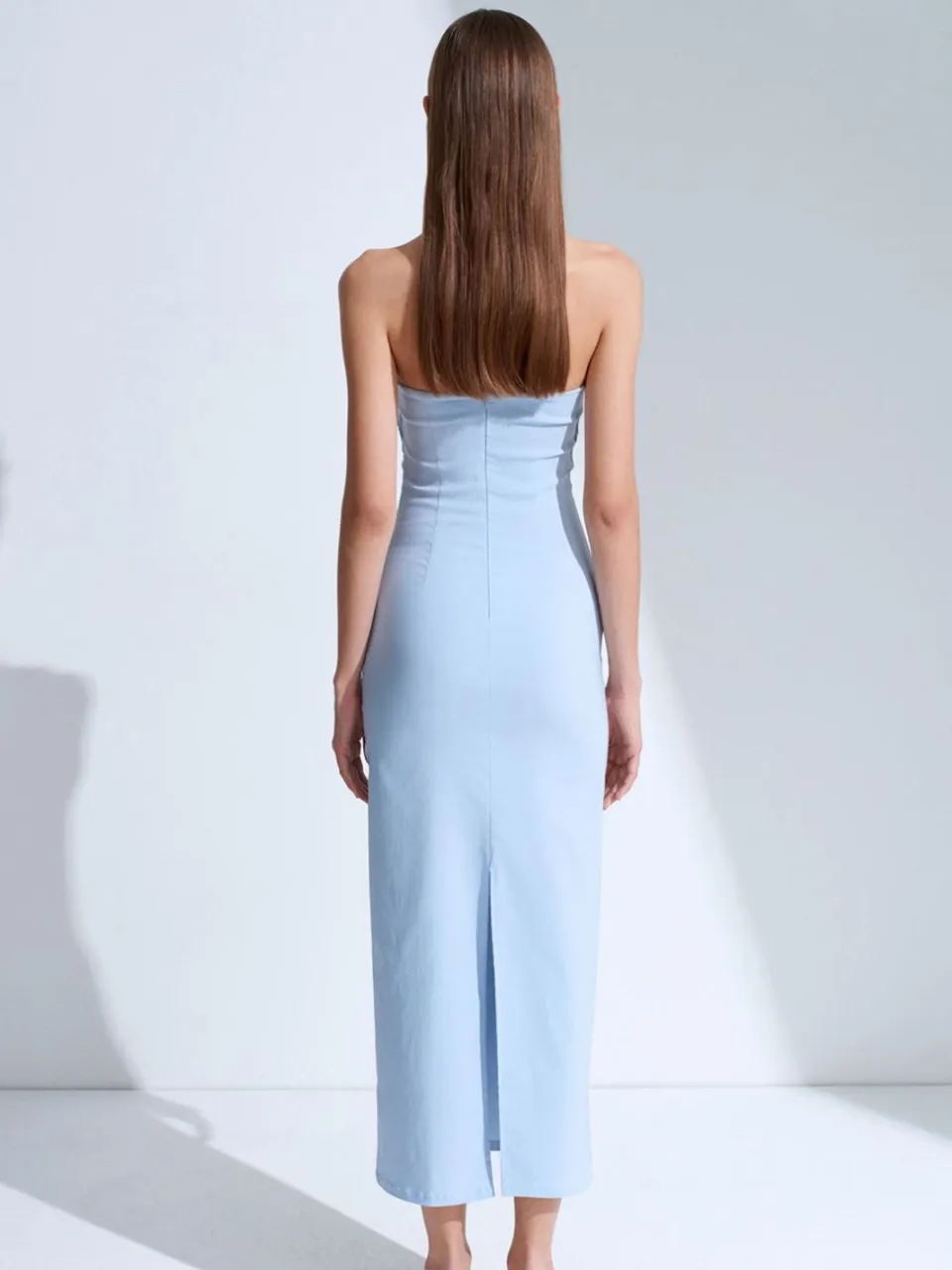Dilvin Strapless Bodycon Midi-jurk met Split lichtblauw, foto 2