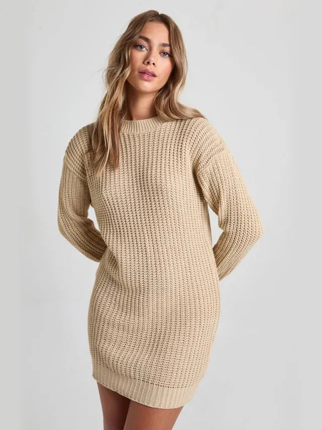 boohoo Dames Crew Neck Mini Jumper Jurk Steen