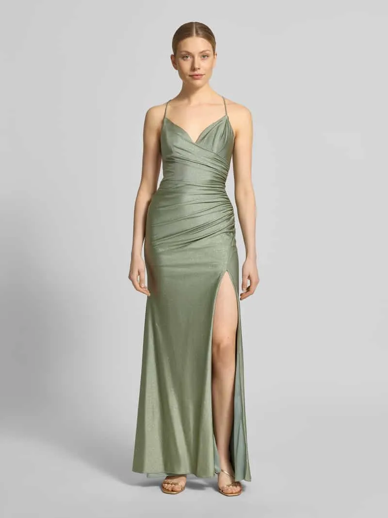 Mascara Maxi-jurk met draperieën en loopsplit Olijfgroen