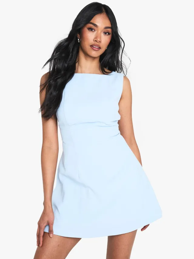 boohoo Dames Gestructureerde A-Lijn Mini Jurk Blauw