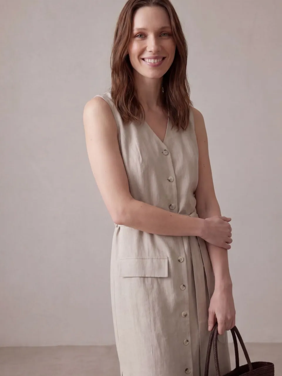 MyFashion Dames Katoenen Poplin Midi Overhemdjurk steen, foto 2