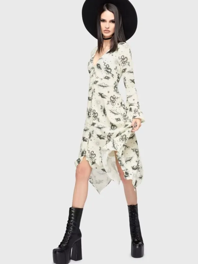 Killstar Celestial Night Midi Dress Dames Midi-jurk - crème