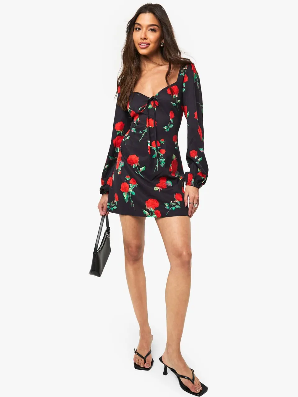 boohoo Dames Bloemige Milkmaid Mini-jurk zwart, foto 3