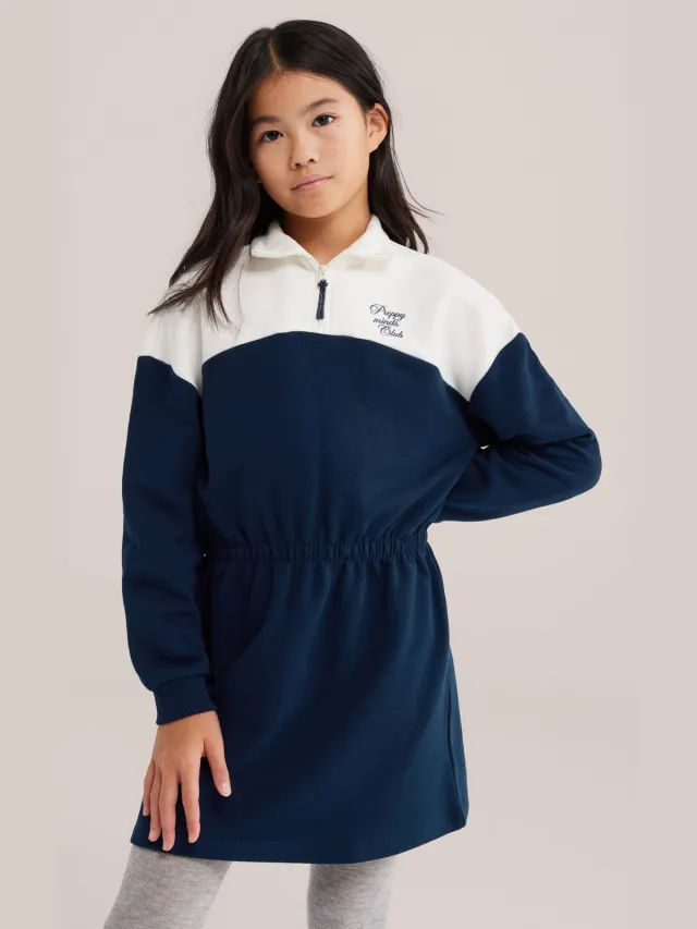 WE Fashion sweatjurk donkerblauw Donkerblauw/wit