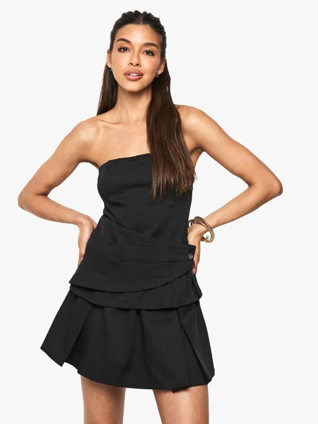 boohoo Dames Op maat gemaakte wikkelbandeau mini-jurk Zwart