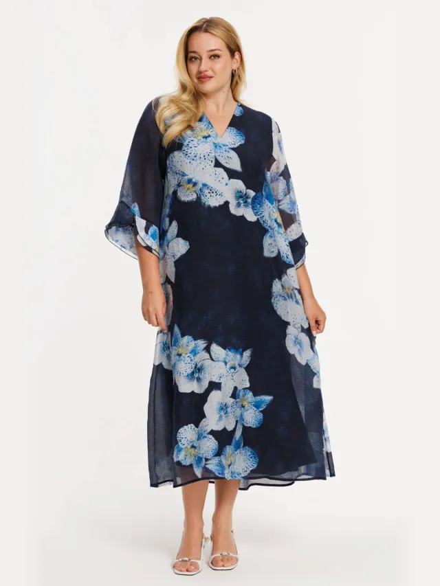 Yoek gebloemde zomerjurk blauw