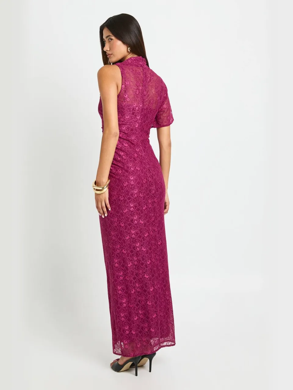 boohoo Dames Kanten One-shoulder Maxi-jurk Met Hoge Hals bordeaux rood, foto 2
