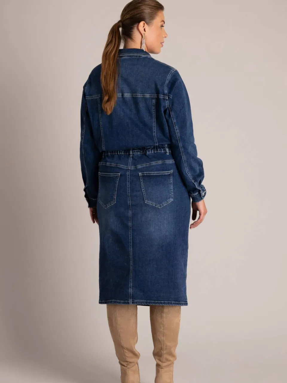 Yest Curve Plus Size midi spijkerjurk - dark blue denim, foto 3