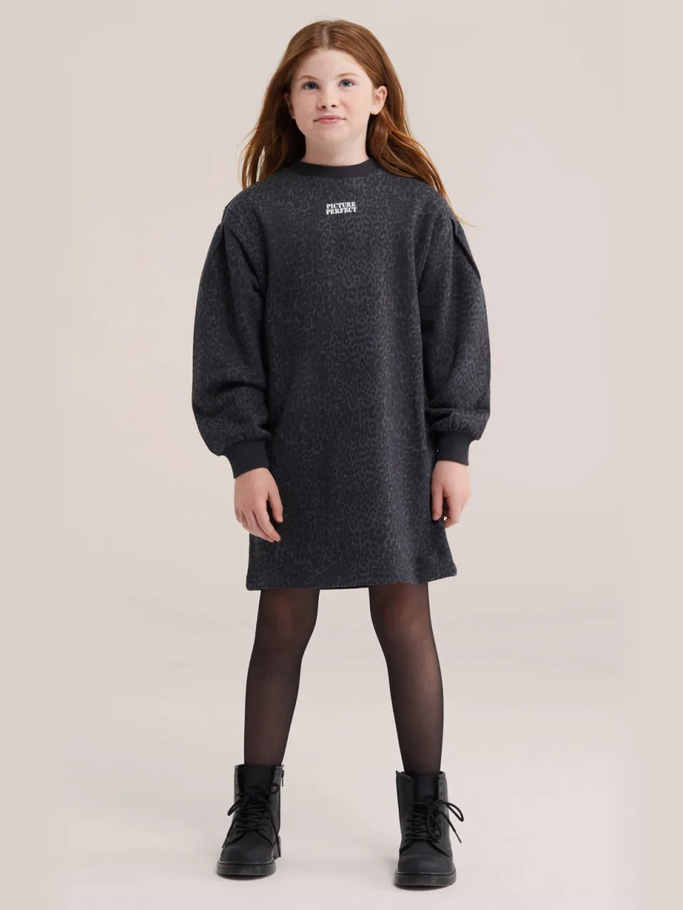 WE Fashion midi sweatjurk panterprint zwart/grijs, foto 3