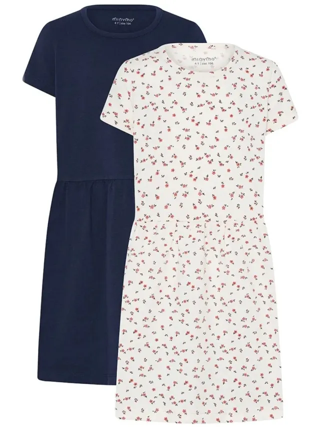 Minymo 2 Pack Korte Mouw Jurk Veelkleurig 11 Years Meisje Dark Navy