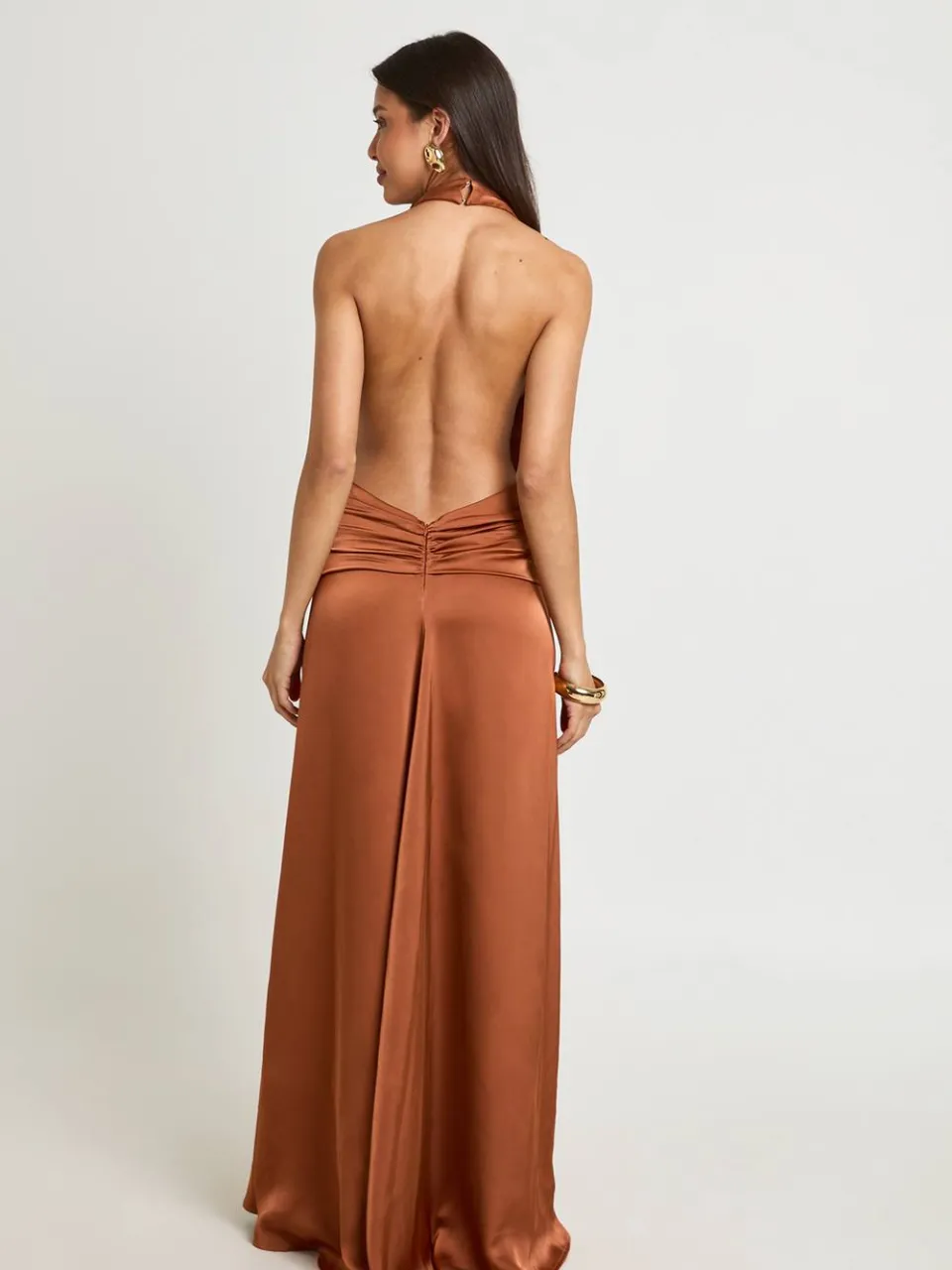 boohoo Dames Satijnen Maxi Jurk Met Diepe V-hals En Open Rug spice, foto 3