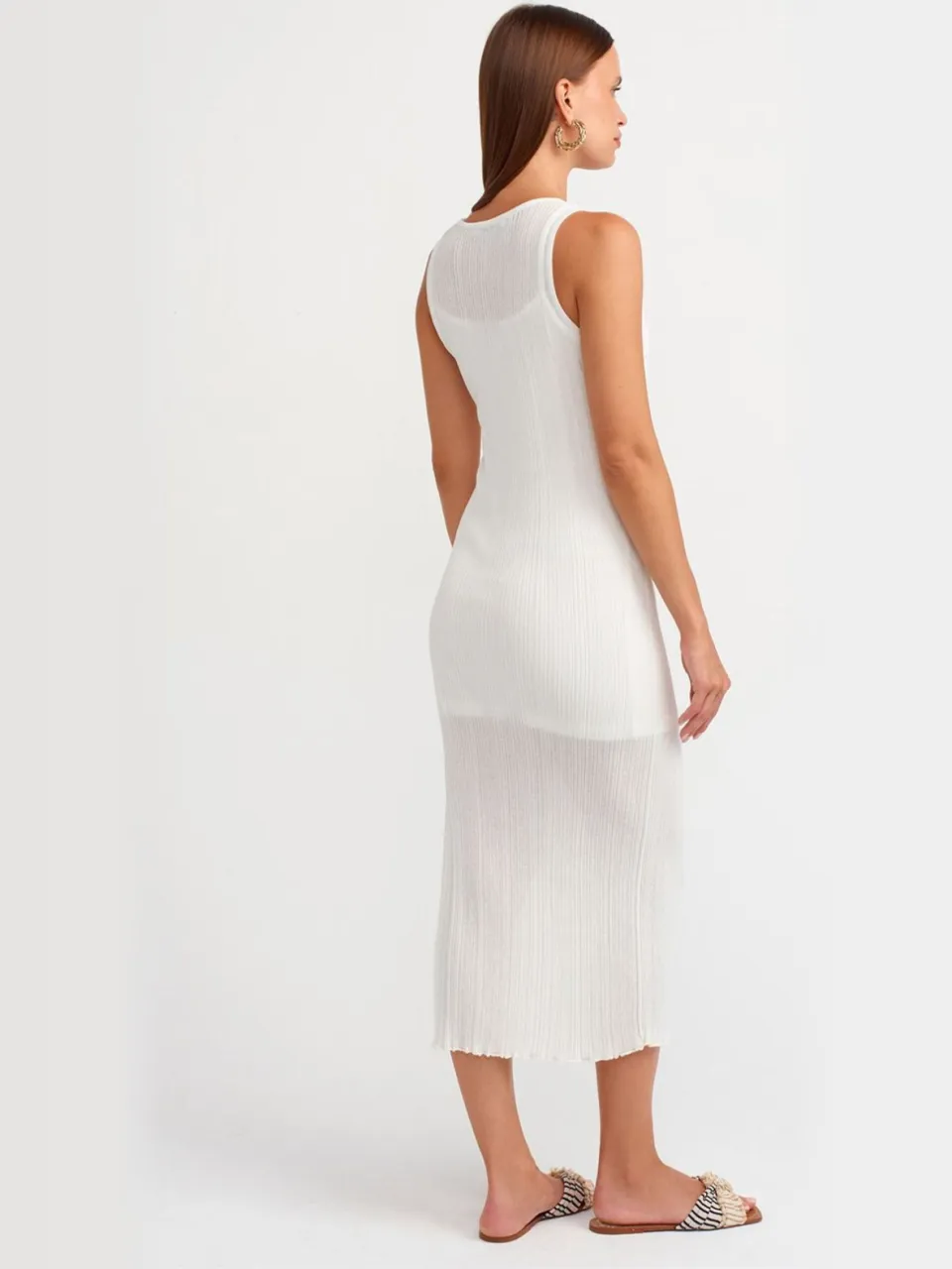 Dilvin Geribbelde Mouwloze Bodycon Midi Dress wit, foto 2