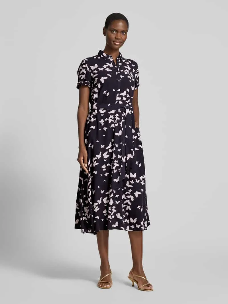 Christian Berg Woman Selection Overhemdjurk in all-over look met strikceintuur Marineblauw