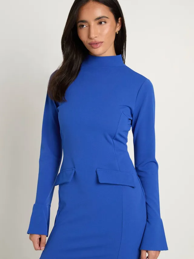 boohoo Dames Crepe Mini-jurk Met Hoge Hals En Zakdetail Kobaltblauw