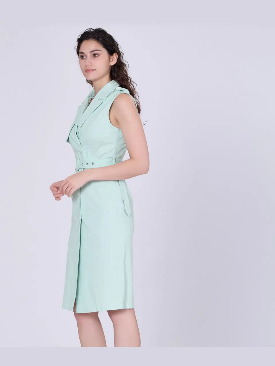 Smart & Joy Trench -stijl mouwloze jurk met dubbele borsten mint, foto 2