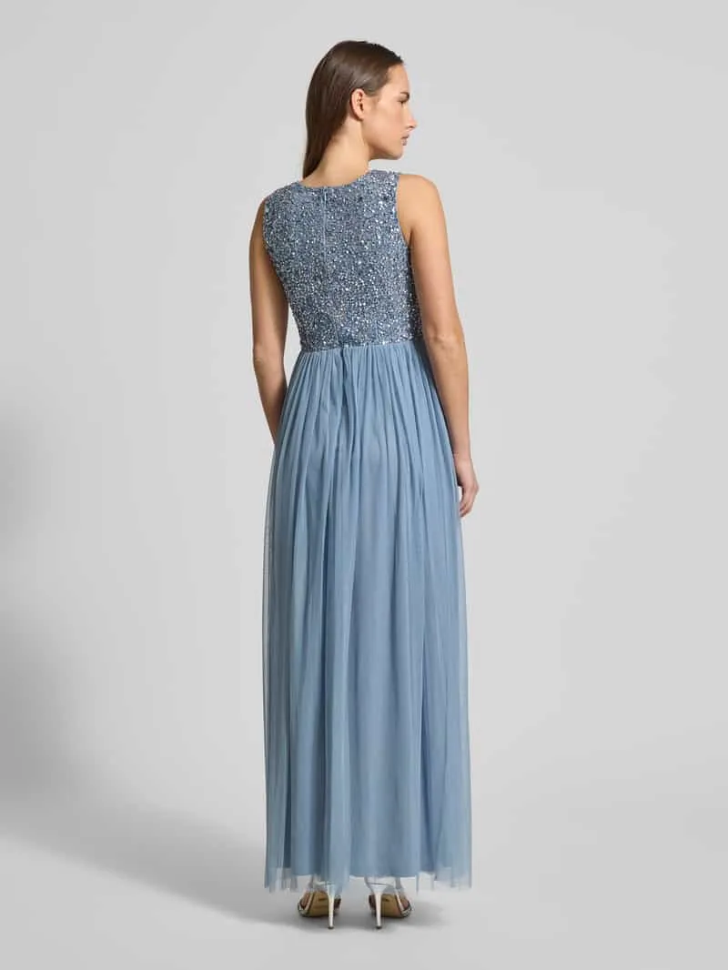 Lace & Beads Avondjurk met pailletten bleu, foto 2