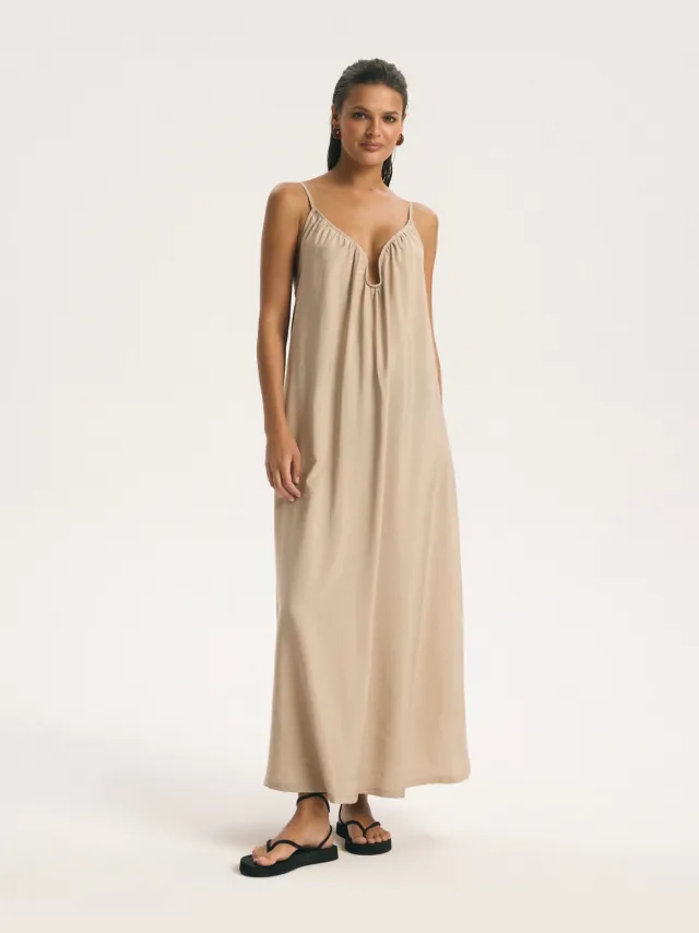 ESOTIQ Louise - Jurk - Beige - Dunne bandjes