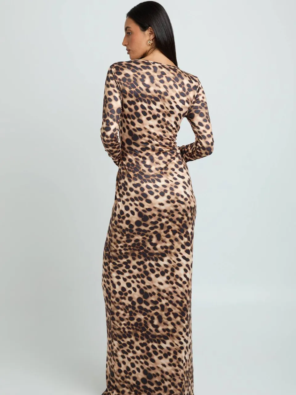 boohoo Dames Tonal Dierenprint Maxi Jurk Met Lange Mouwen chocoladebruin, foto 2