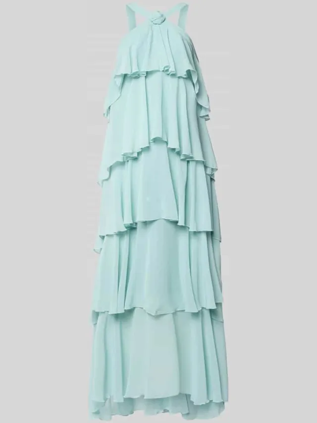 Vero Moda Volant avondjurk met V-hals model 'FELICIA' lichtblauw, foto 2