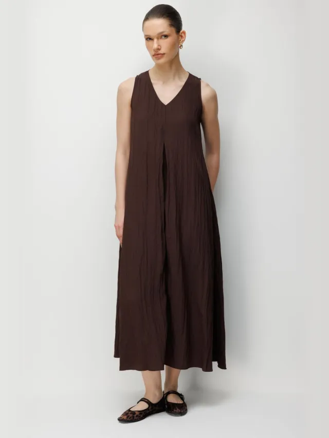 Mixray V-hals Maxi Jurk Bruin