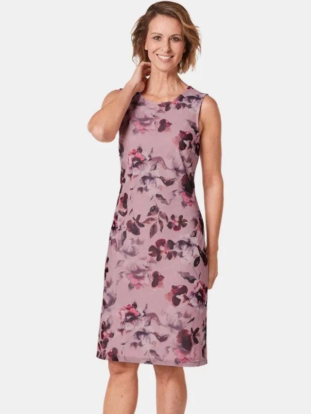 GOLDNER Jurk Elegante jurk van zacht mesh rosé / donkerrood / gedess.