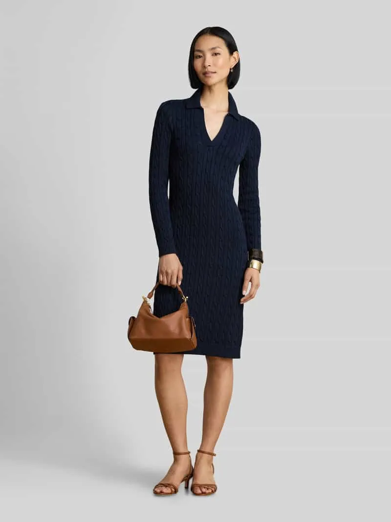 Lauren Ralph Lauren slim fit tricotjurk van mix van katoen en viscose Marineblauw