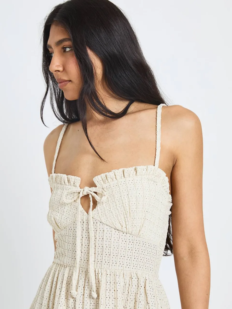 boohoo Dames Lange Getextureerde Smock Jurk Met Ruches crème, foto 4