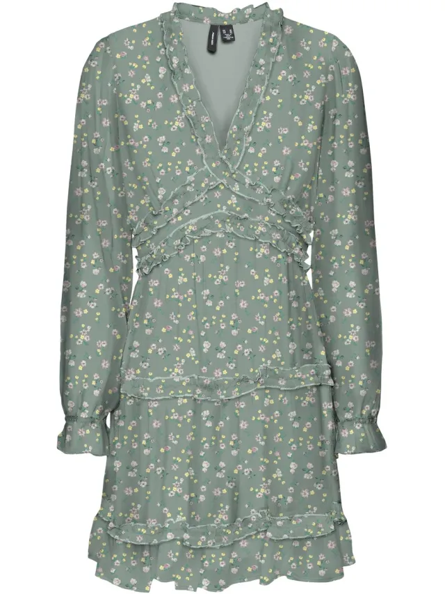 Vero Moda VMSMILLA LS FRILL SHORT DRESS WVN GA - Dames - Mini jurken Laurel Wreath