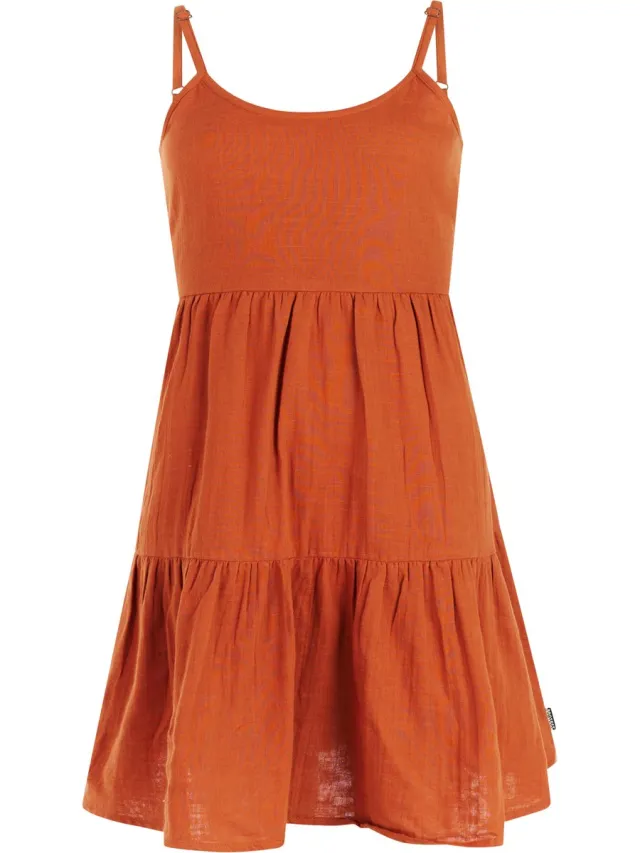Protest PRTMendes - Mini-jurk Dames - Normale pasvorm - Ronde hals - Knielengte - Spaghetti bandjes - Zwart Sugar Brown